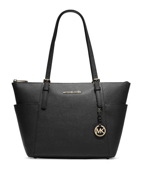 michael kors jet set travel east west tote black|Michael Kors saffiano tote bag.